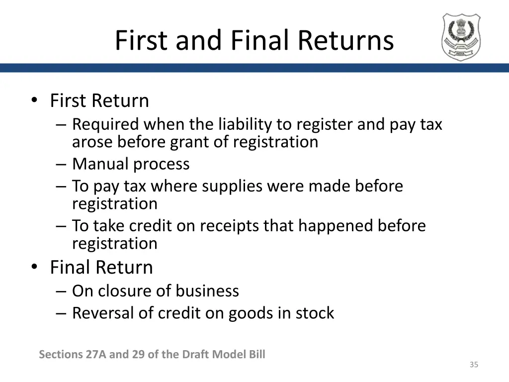 first and final returns