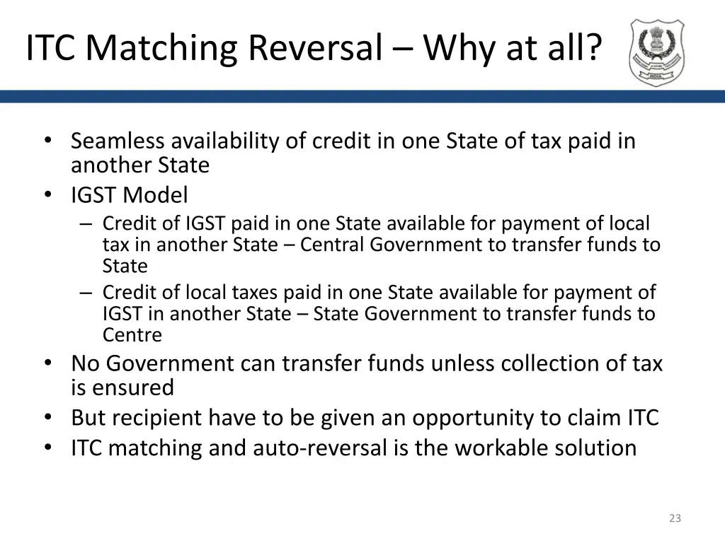 itc matching reversal why at all