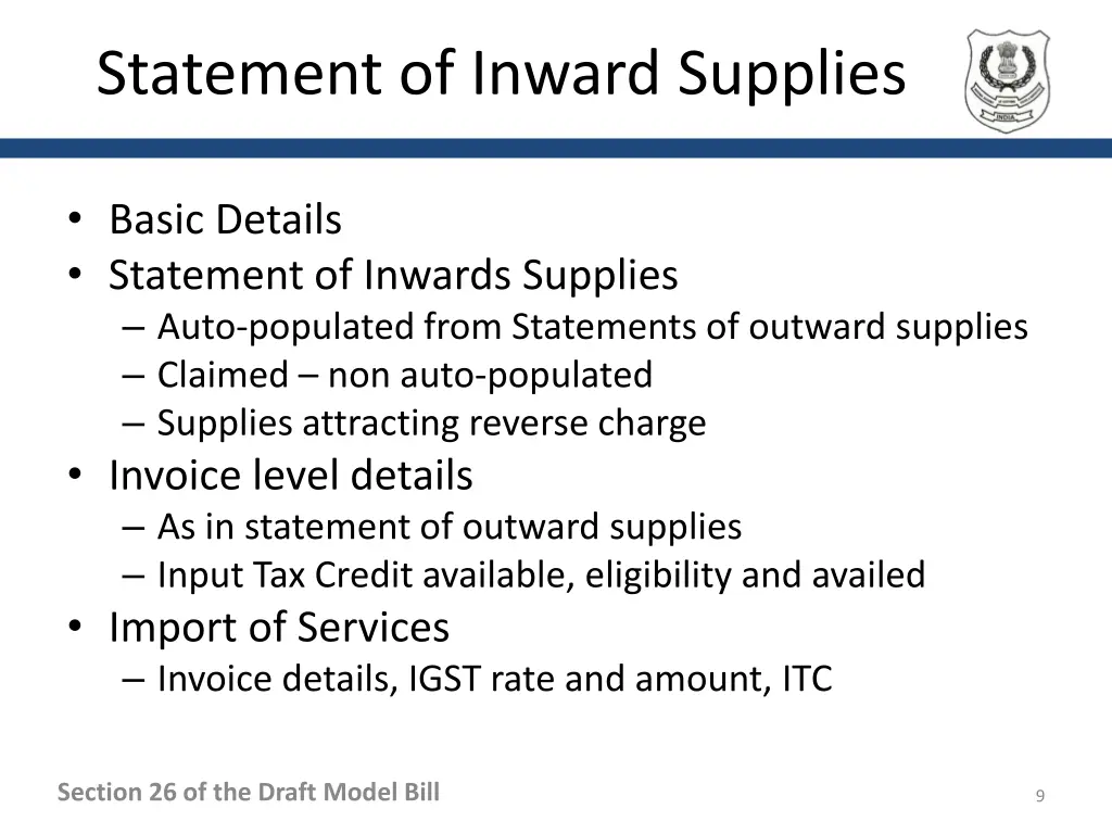 statement of inward supplies