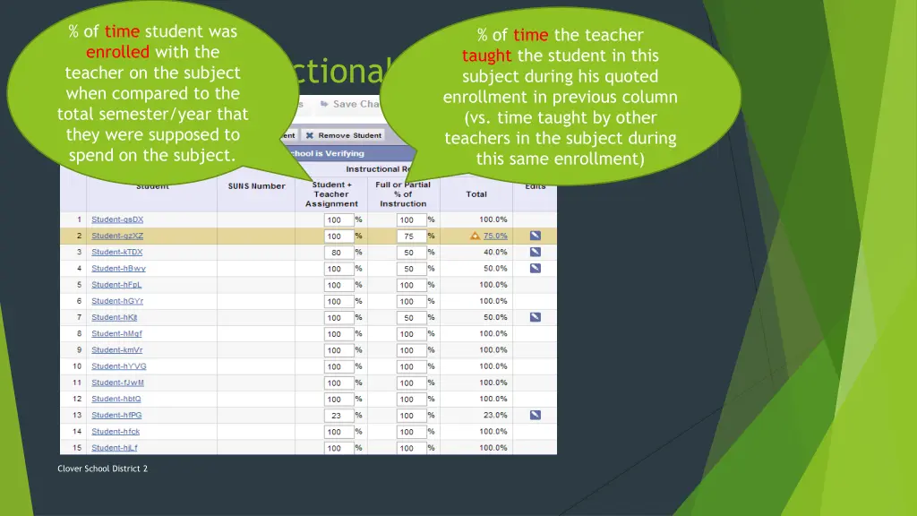 of time student was enrolled with the teacher