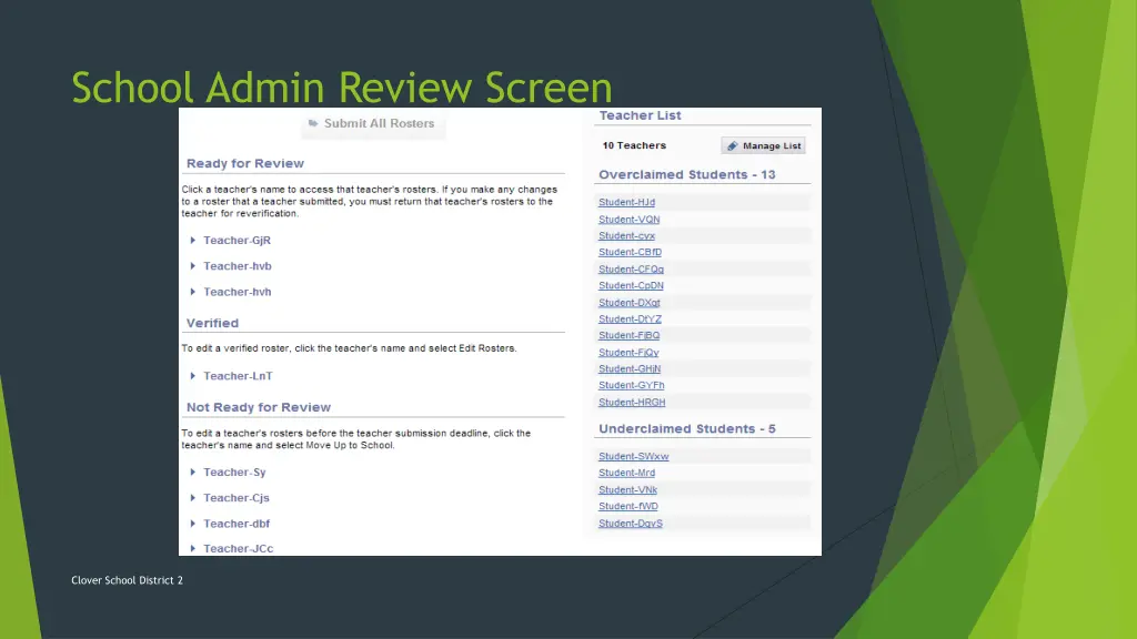 school admin review screen