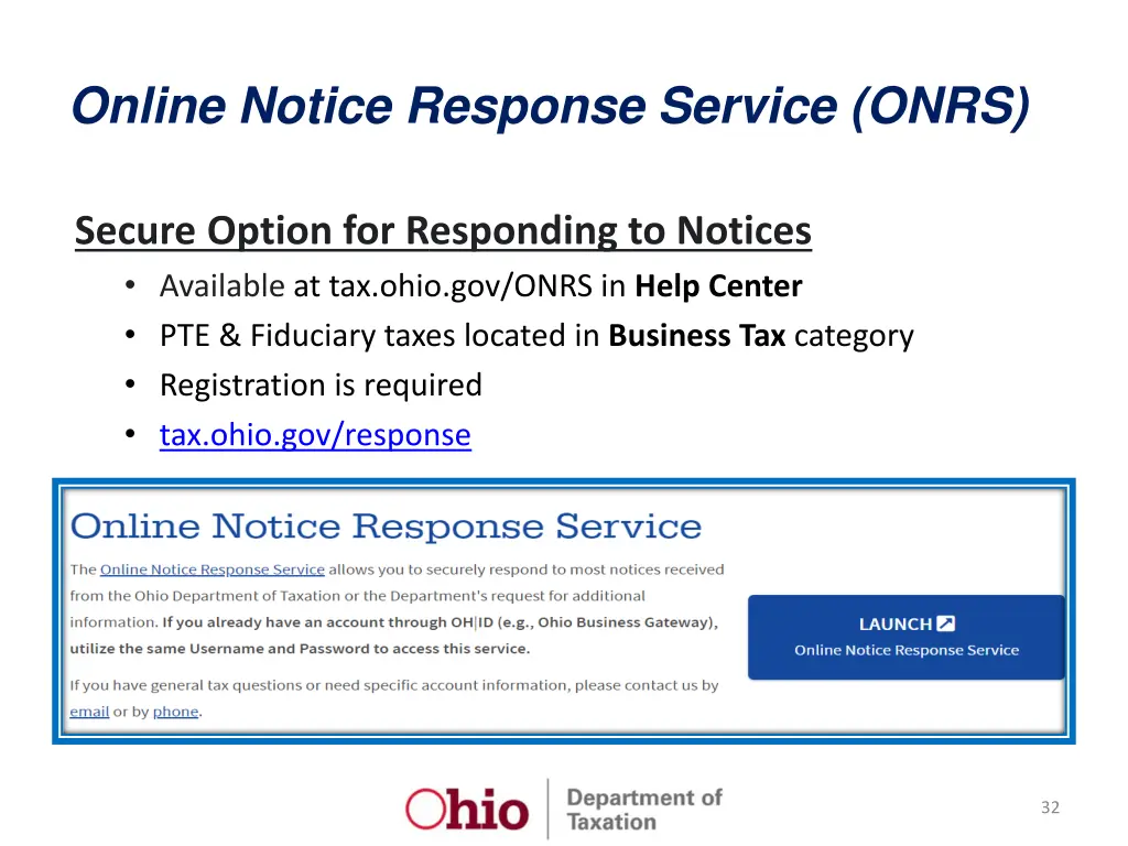 online notice response service onrs