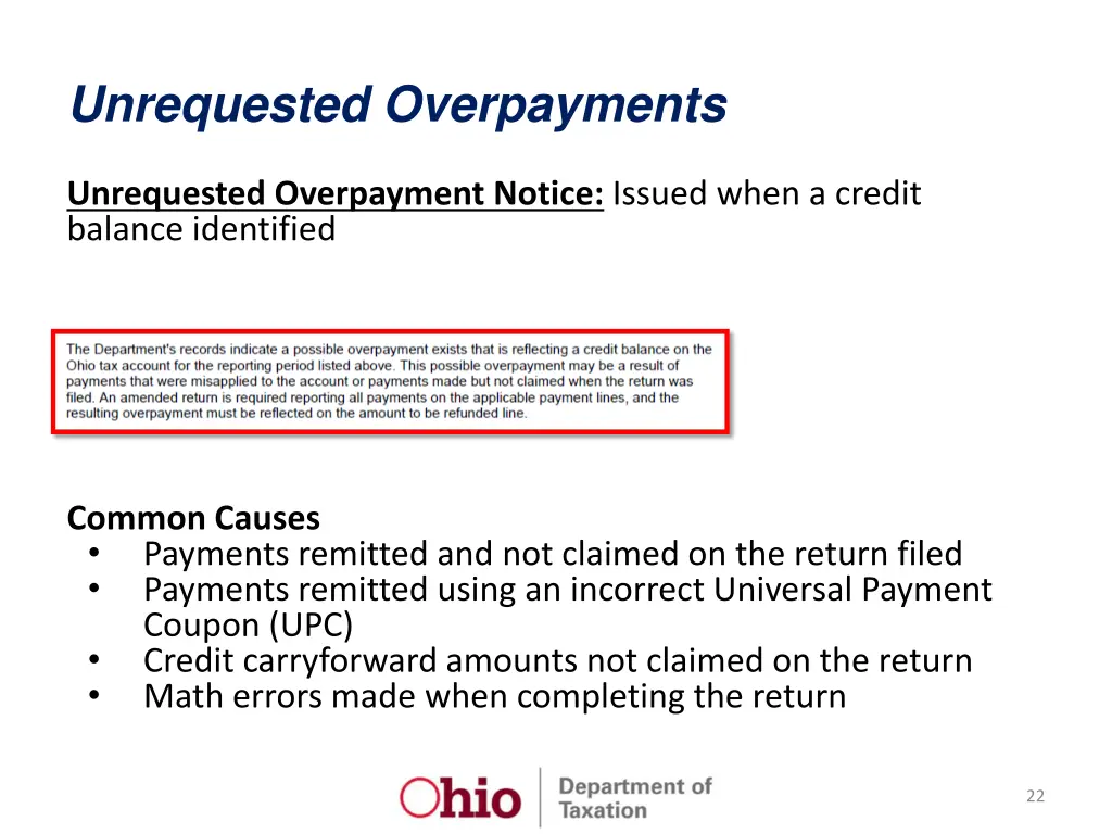 unrequested overpayments