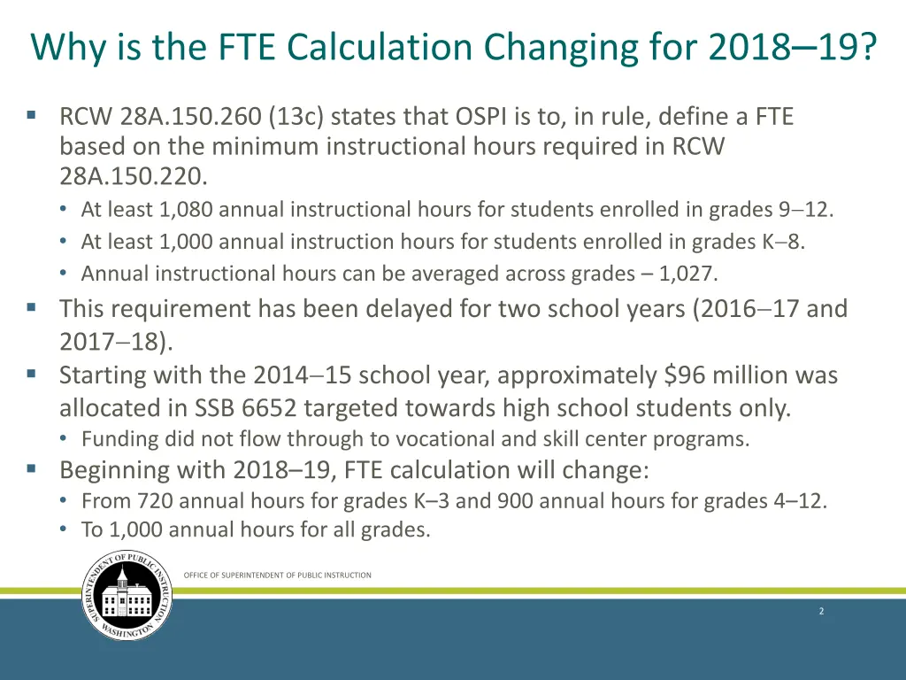 why is the fte calculation changing for 2018 19