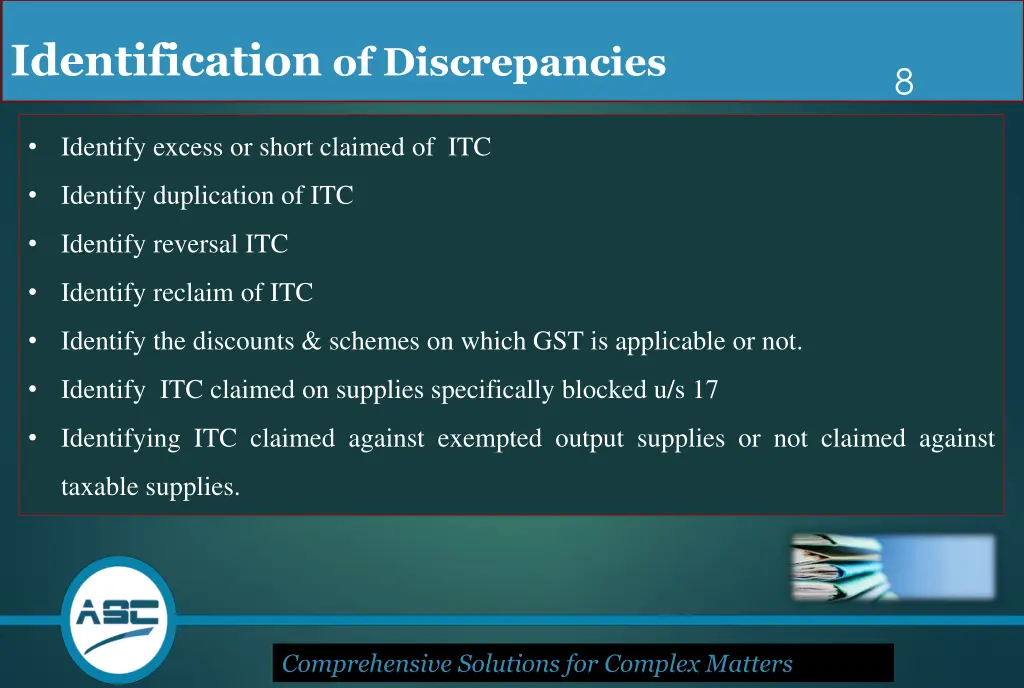 identification of discrepancies