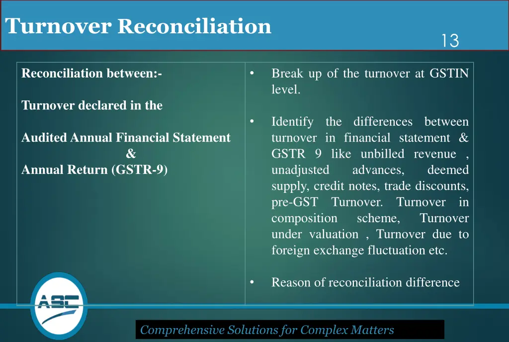 turnover reconciliation