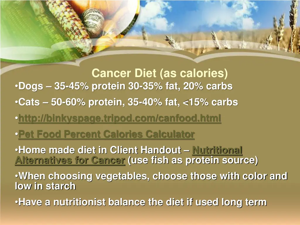 cancer diet as calories