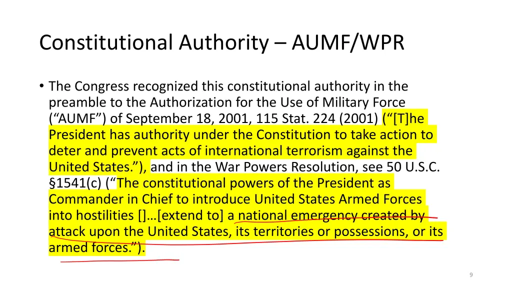 constitutional authority aumf wpr