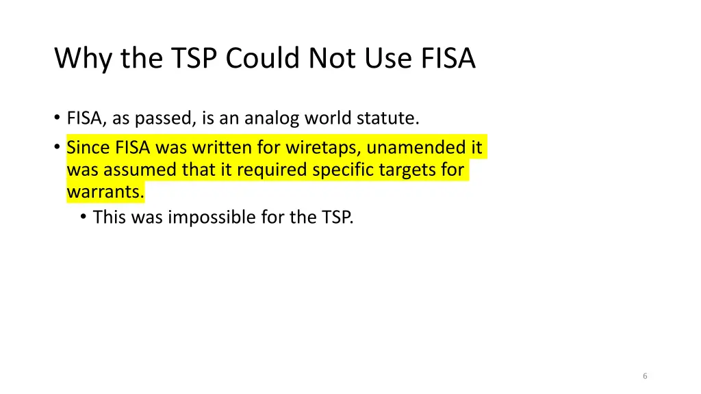 why the tsp could not use fisa