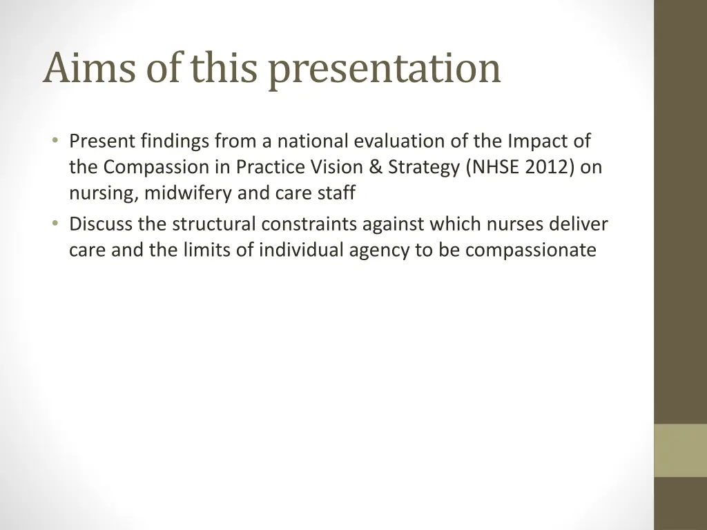 aims of this presentation