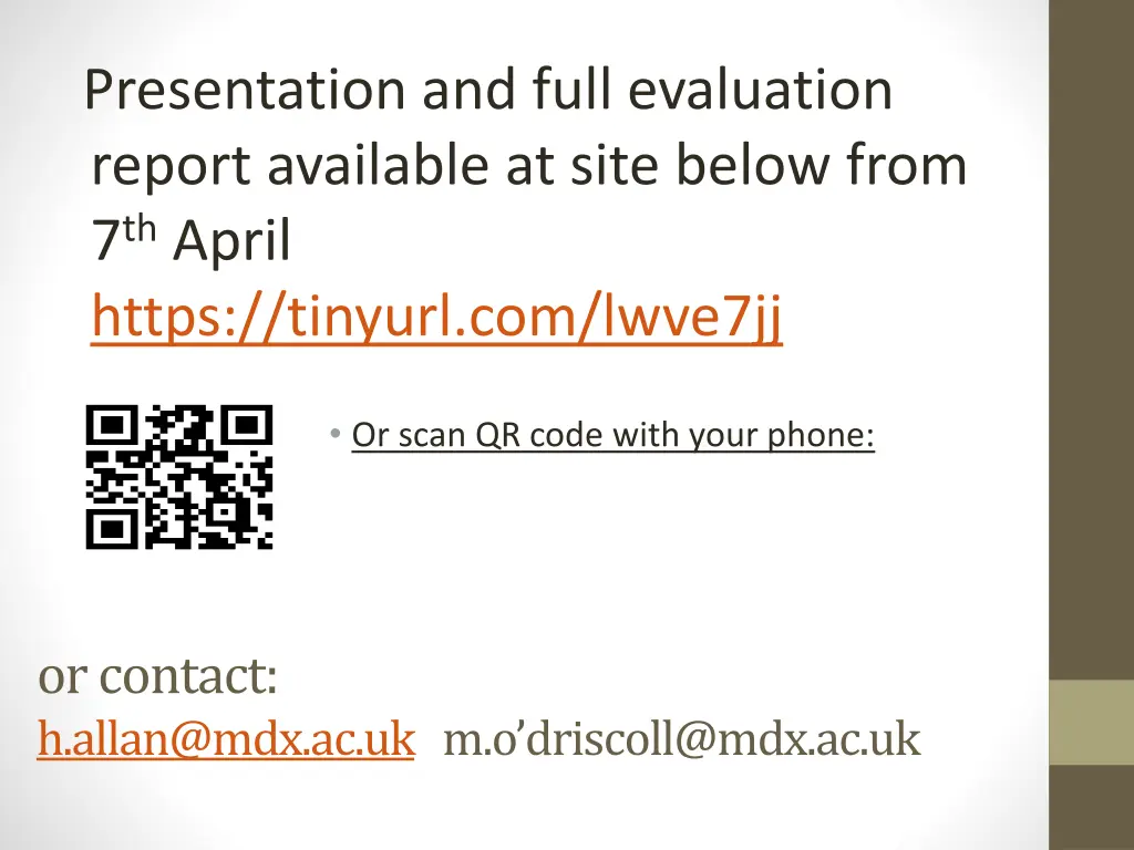 presentation and full evaluation report available