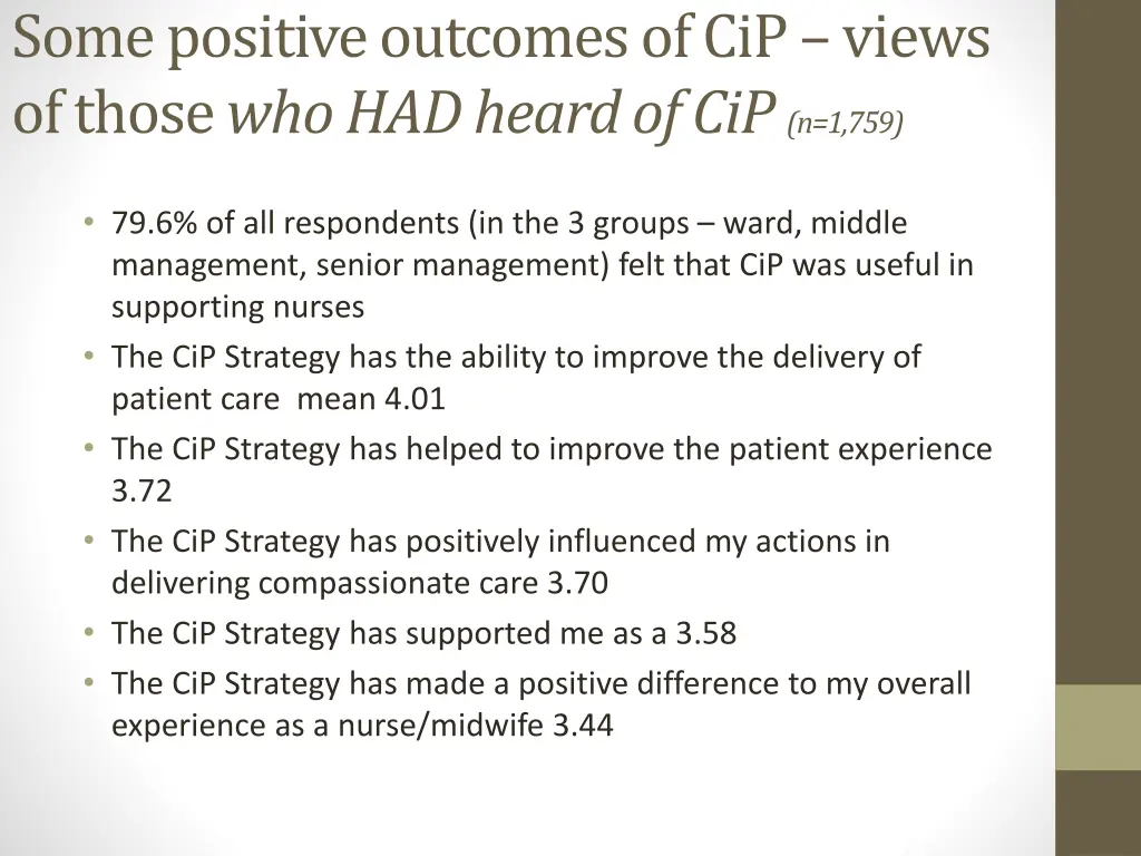 some positive outcomes of cip views of those