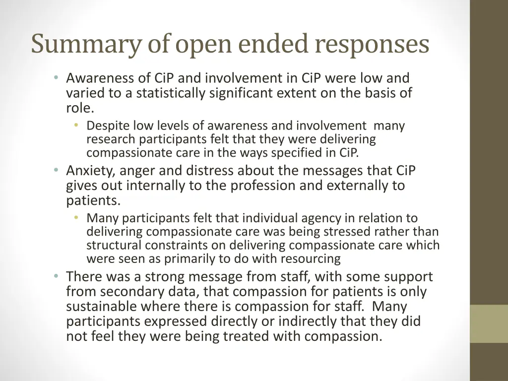 summary of open ended responses