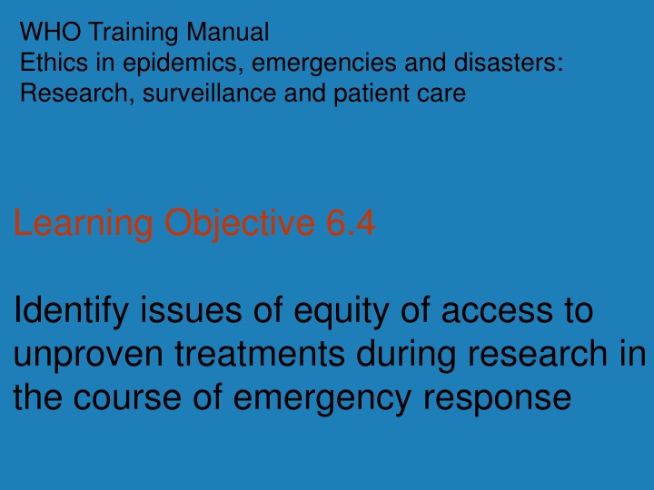 who training manual ethics in epidemics