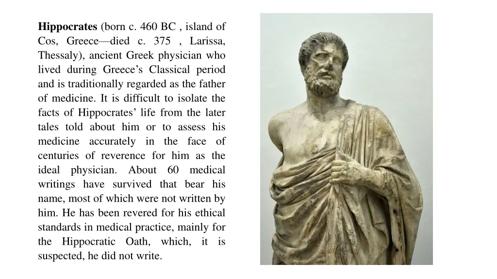 hippocrates born c 460 bc island of cos greece