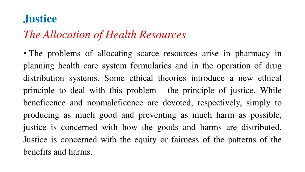 justice the allocation of health resources