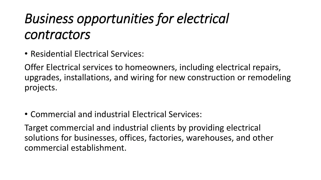 business opportunities for electrical business