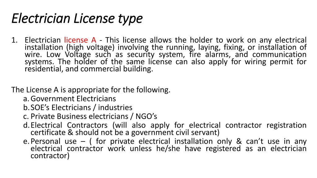electrician license type electrician license type