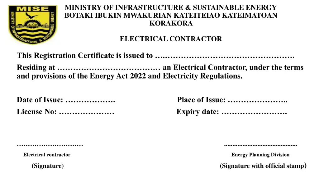 ministry of infrastructure sustainable energy 2