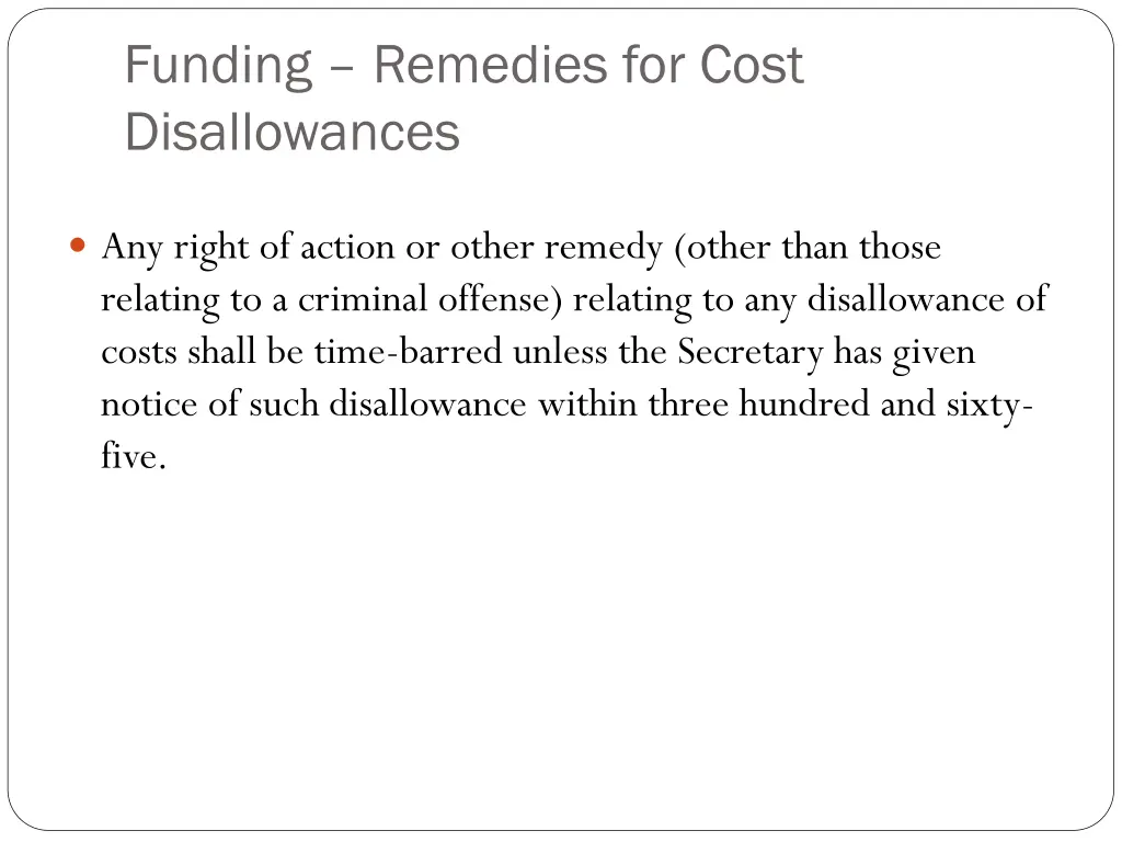 funding remedies for cost disallowances