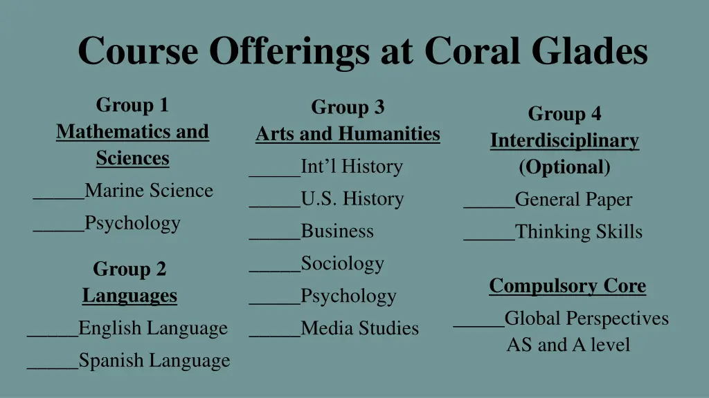 course offerings at coral glades