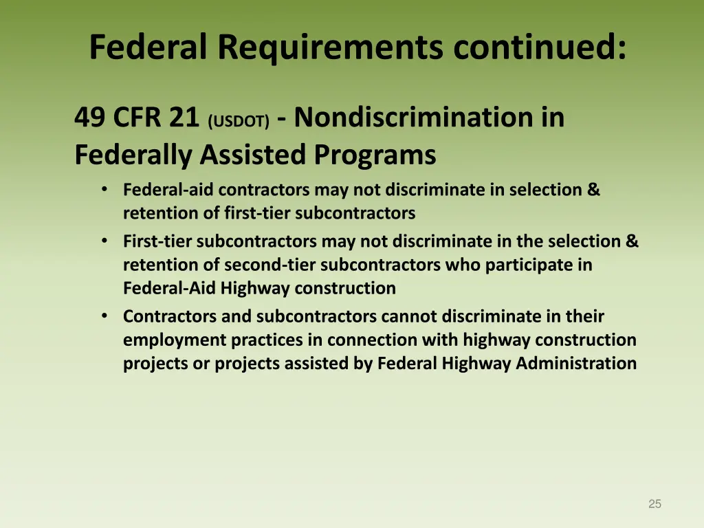 federal requirements continued