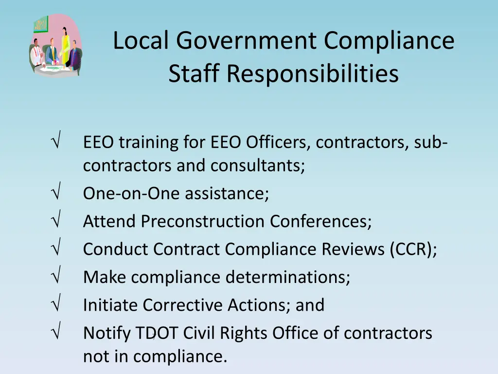 local government compliance staff responsibilities