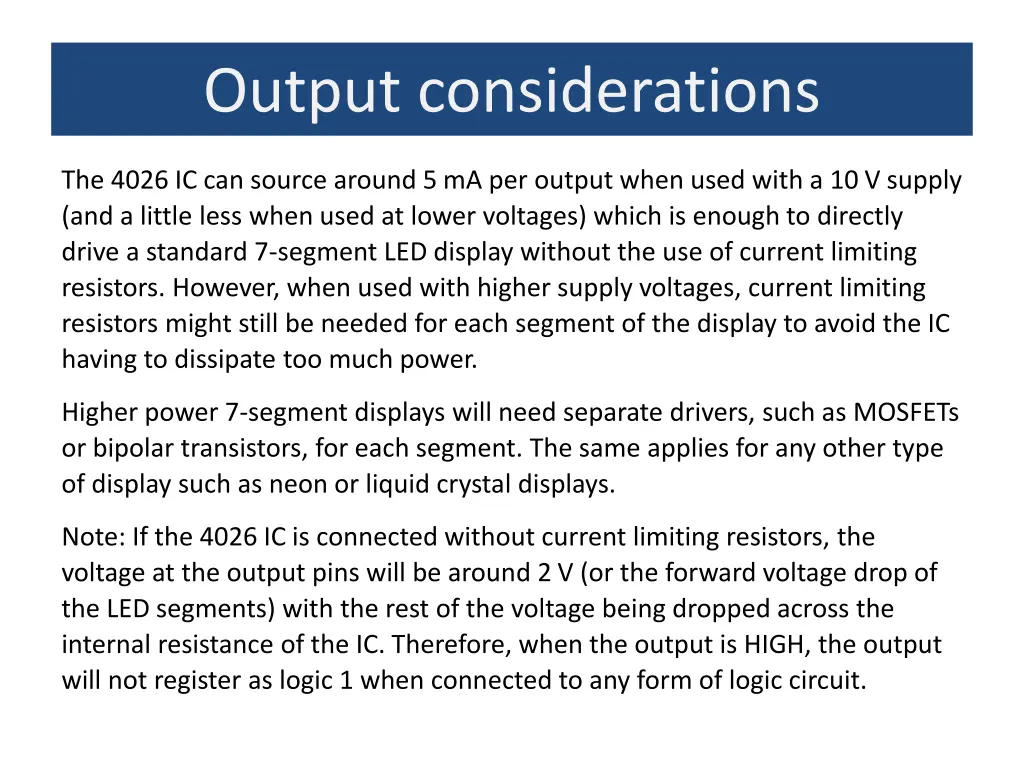 output considerations