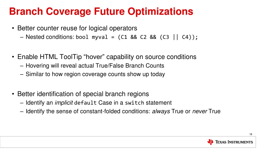 branch coverage future optimizations