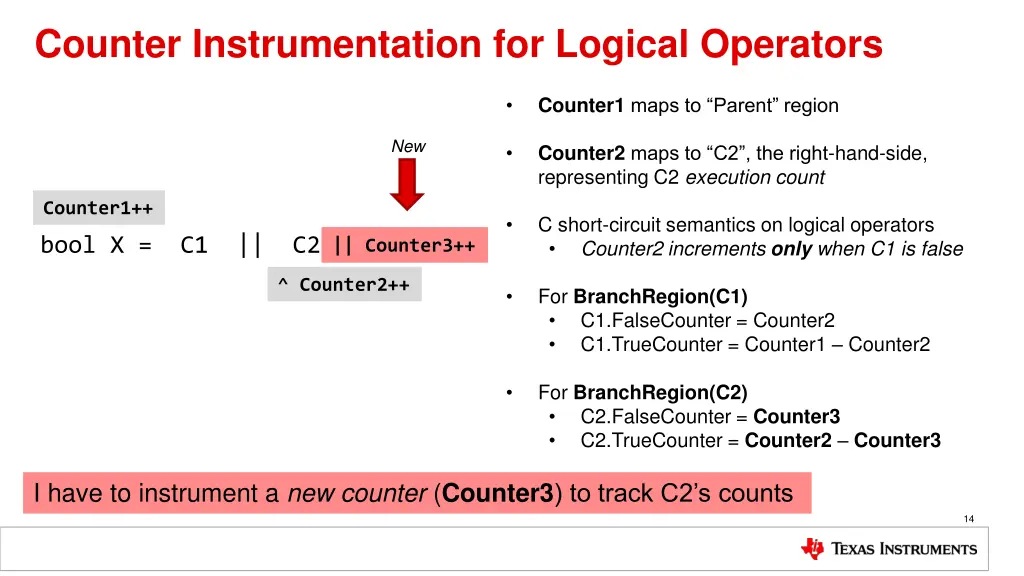 counter instrumentation for logical operators