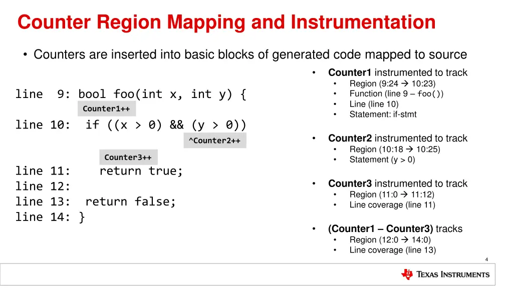 counter region mapping and instrumentation