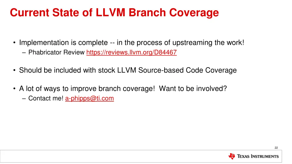 current state of llvm branch coverage