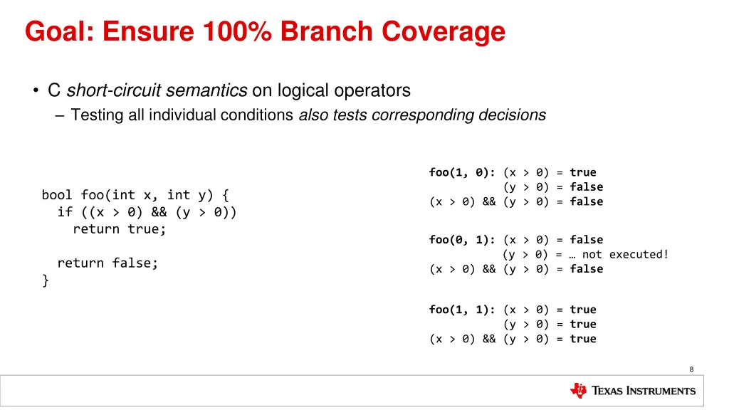 goal ensure 100 branch coverage