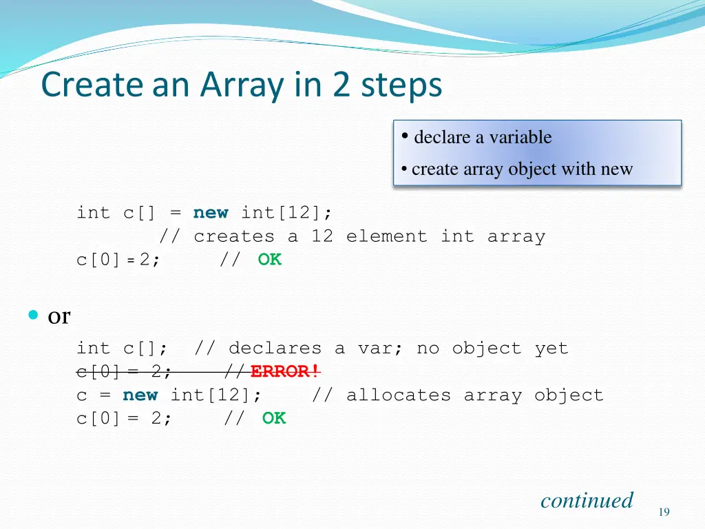 createan array in 2 steps