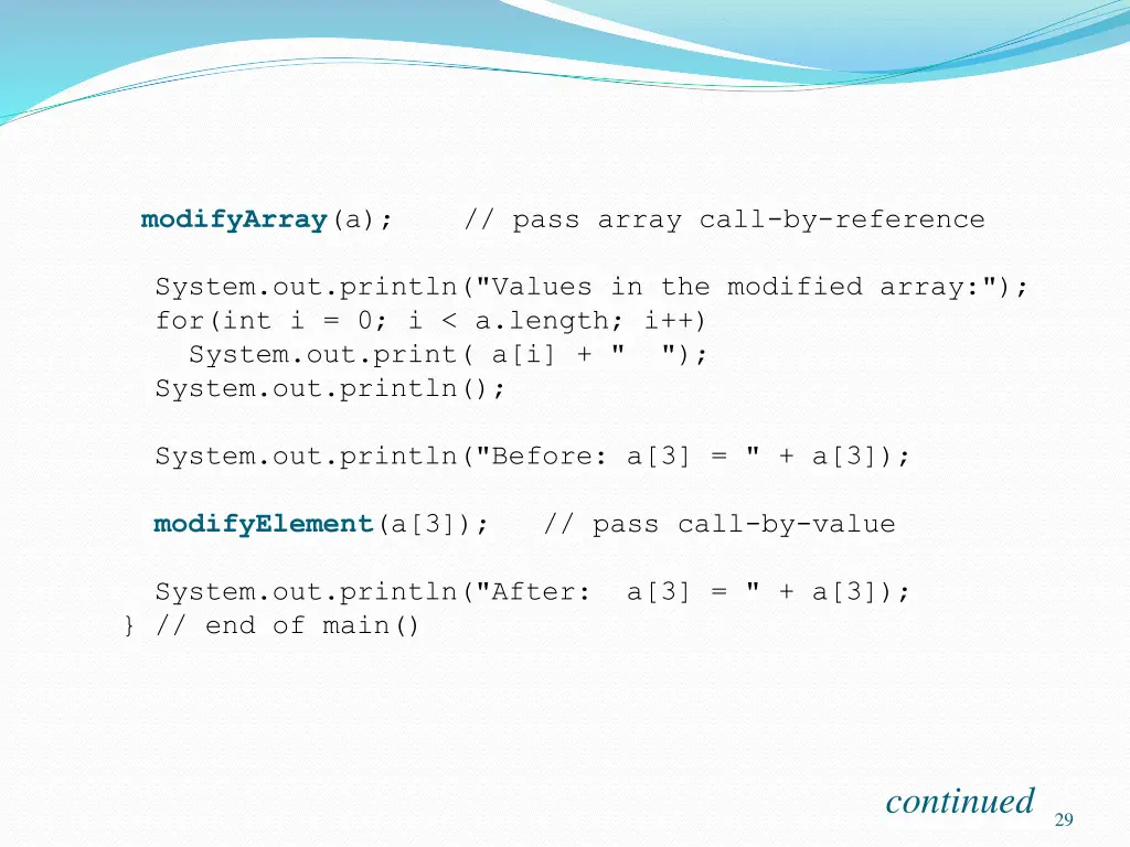 modifyarray a pass array call by reference