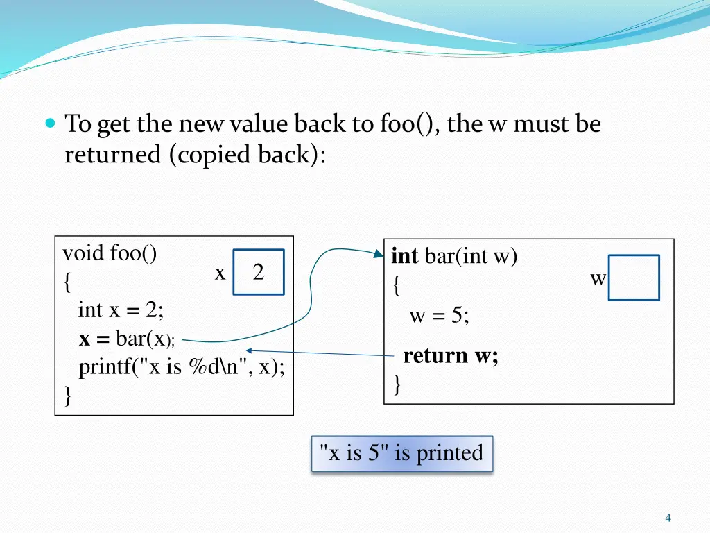 to get the new value back to foo the w must