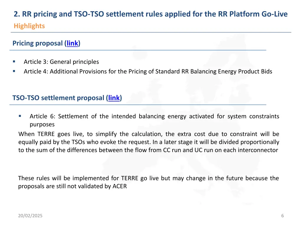2 rr pricing and tso tso settlement rules applied
