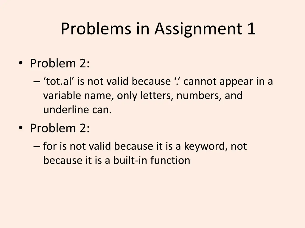 problems in assignment 1 1