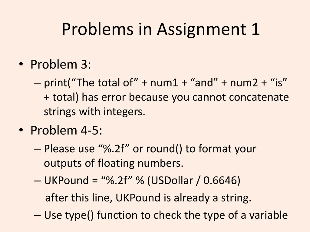 problems in assignment 1 2