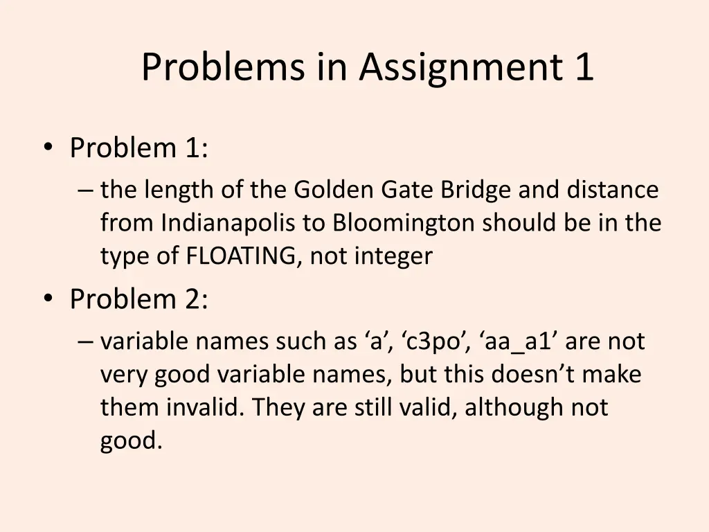 problems in assignment 1
