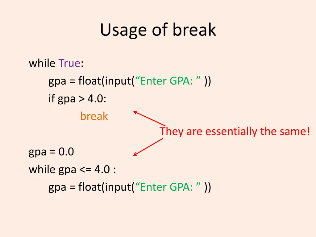 usage of break