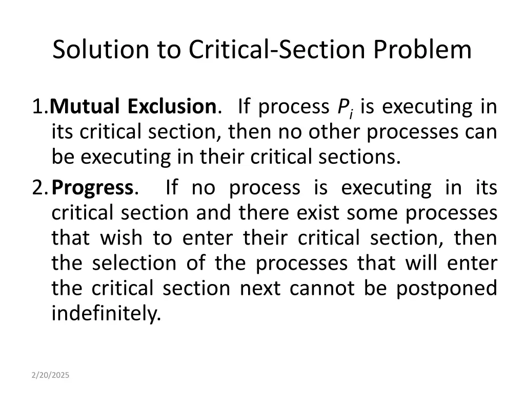 solution to critical section problem