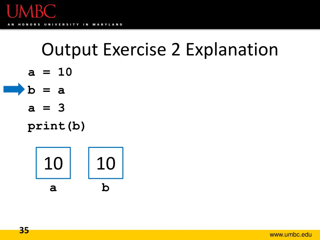 output exercise 2 explanation a 10 b a a 3 print b 1