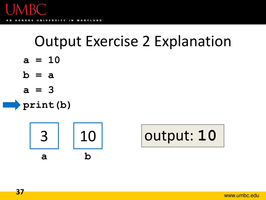 output exercise 2 explanation a 10 b a a 3 print b 3