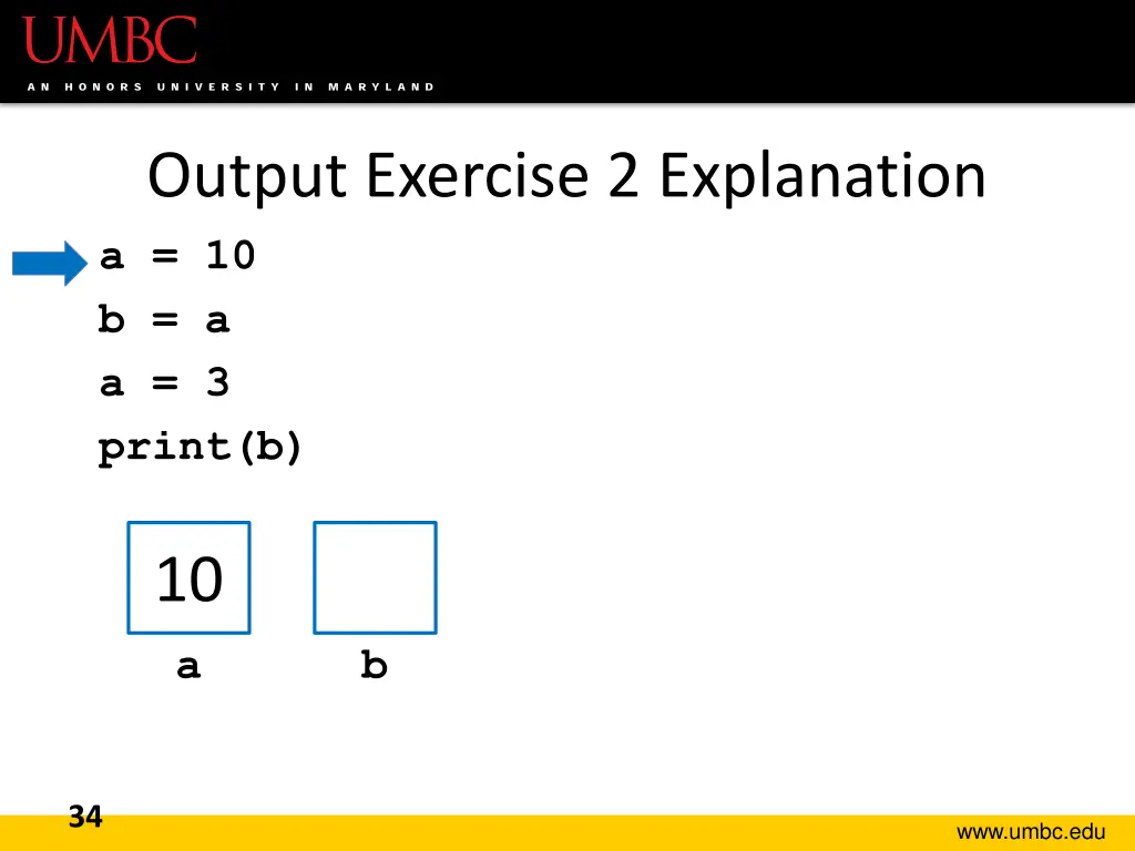 output exercise 2 explanation a 10 b a a 3 print b