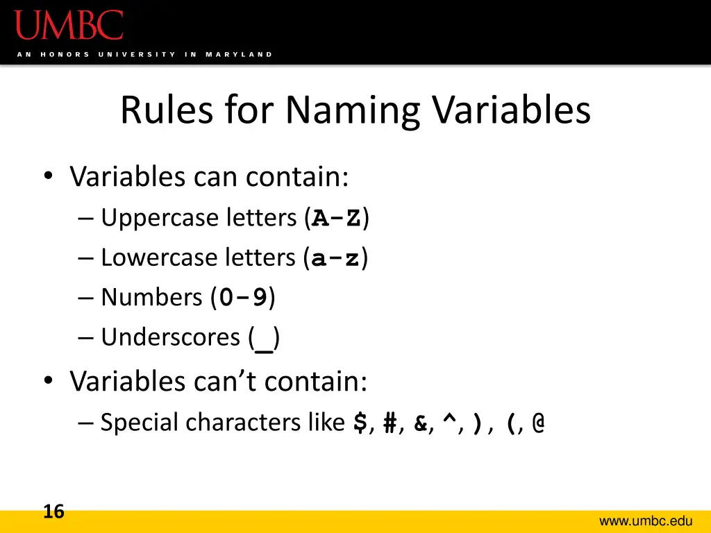 rules for naming variables