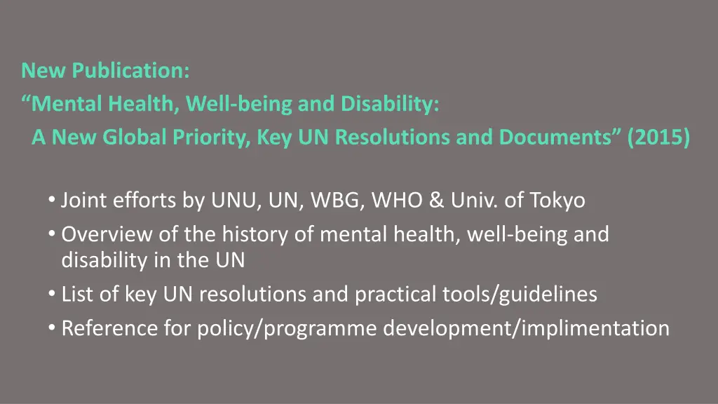 new publication mental health well being