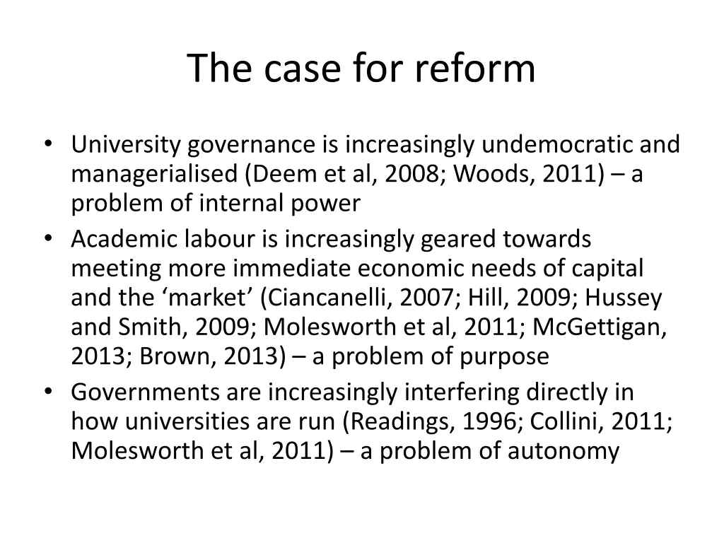 the case for reform