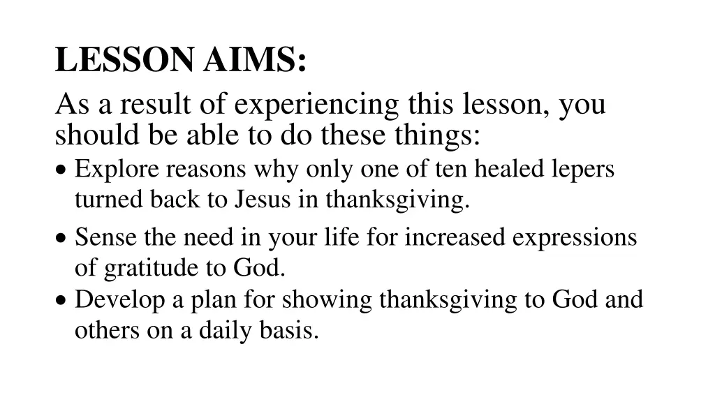 lesson aims as a result of experiencing this