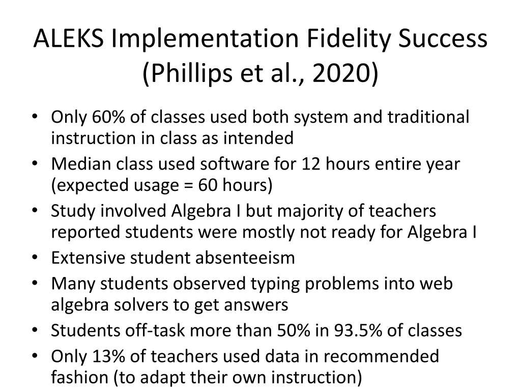 aleks implementation fidelity success phillips